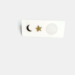 Moon Star Earrings Gold . Gold Studs image 4