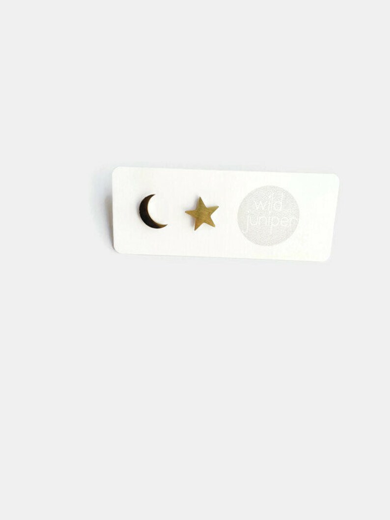 Moon Star Earrings Gold . Gold Studs image 4