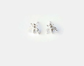 Boucles d'oreilles clous abeille en argent