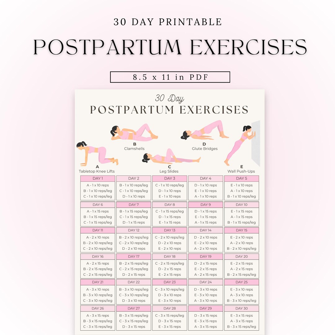 Postpartum Workout Printable for New Moms | 30 Day Challenge ...