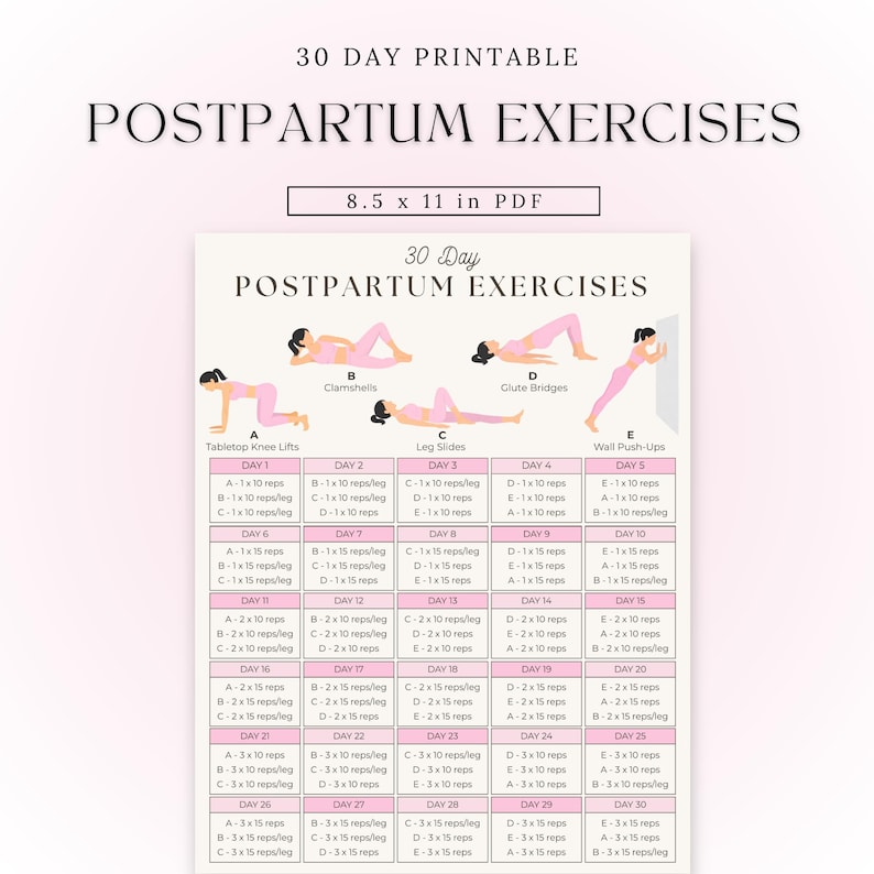 Postpartum Workout Printable for New Moms | 30 Day Challenge ...