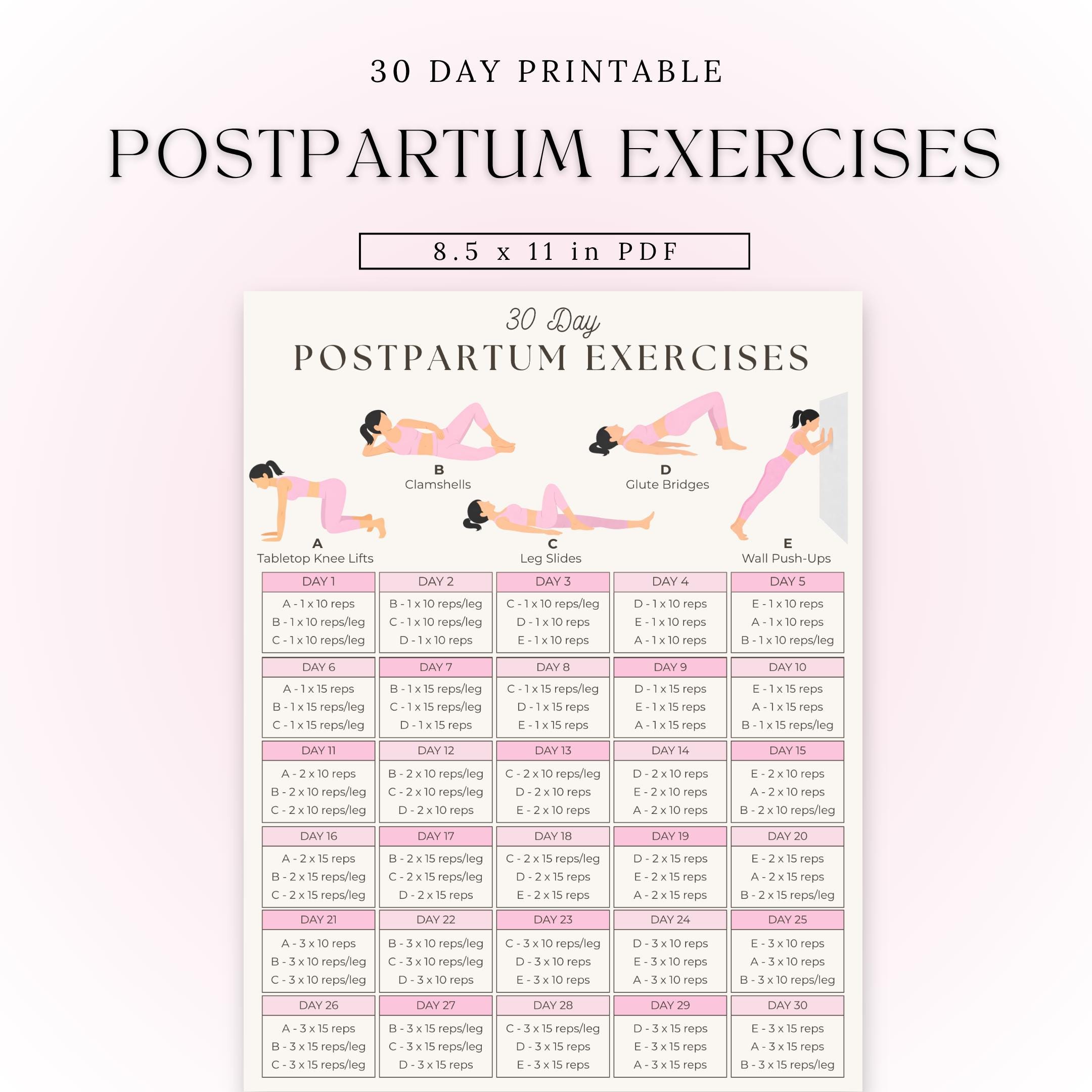 Postpartum Workout Printable for New Moms | 30 Day Challenge ...