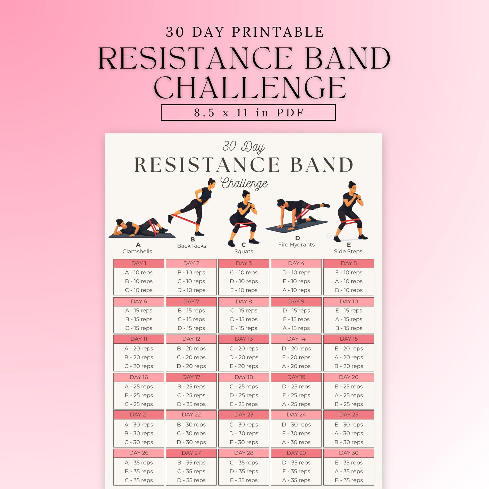 30 Day Resistance Band Challenge | Printable Band Workout Chart ...
