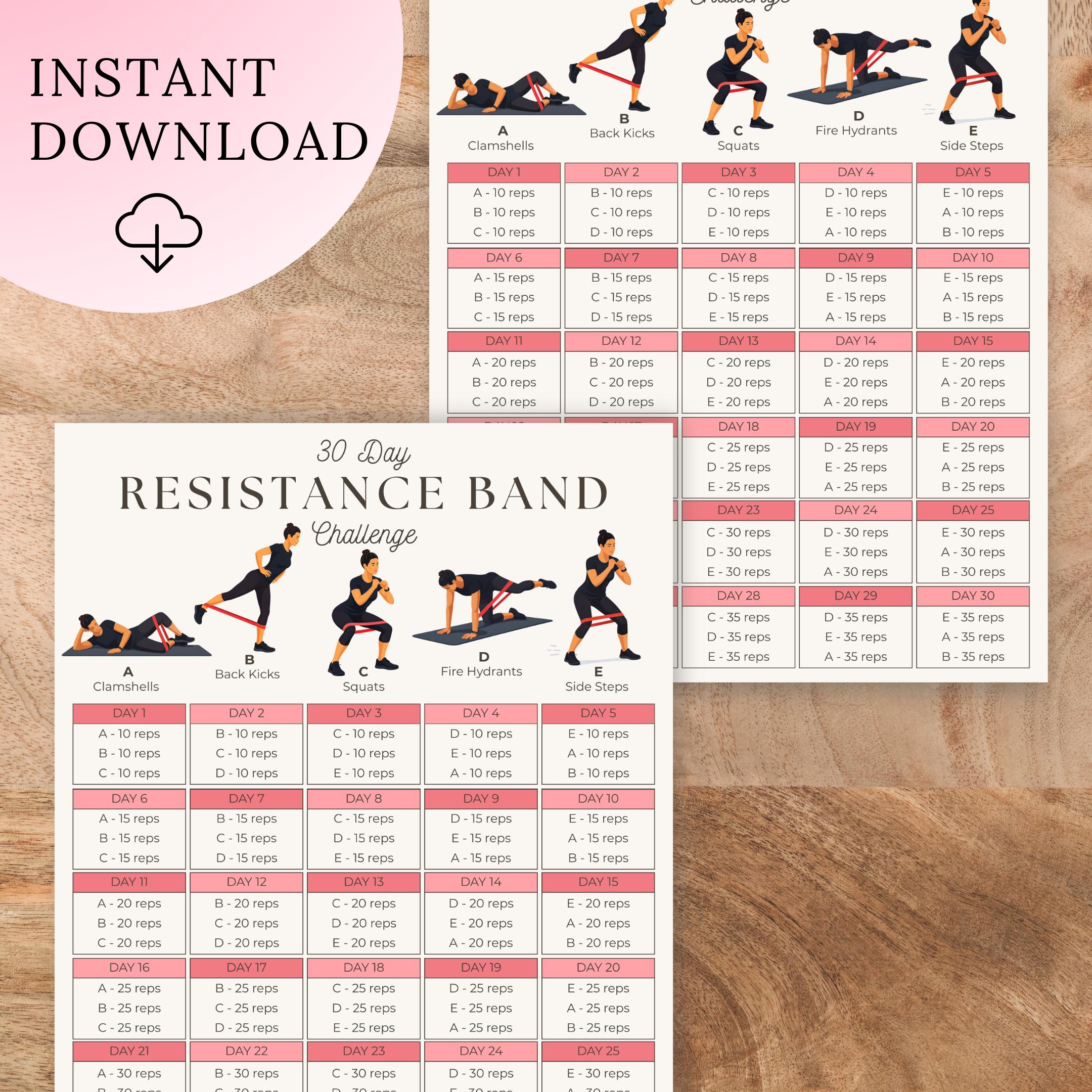 30 Day Resistance Band Challenge | Printable Band Workout Chart ...