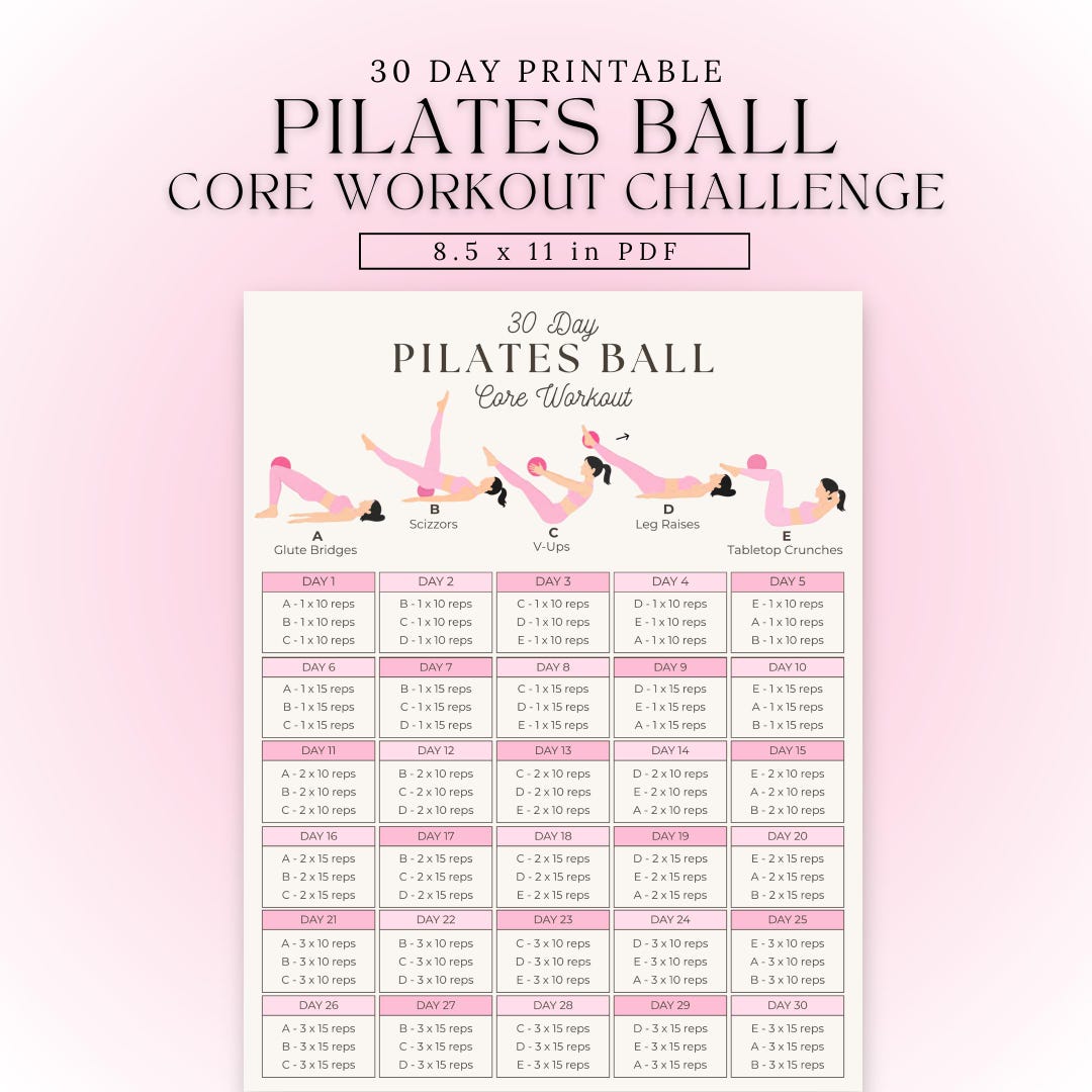 Pilates Ball Core Exercise Chart | Printable Mini Ball Ab Workout ...