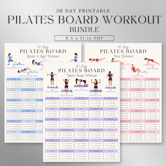 30 Day Pilates Board Challenge Bundle | Exercises PDF | Home Pilates Studio Workout | Reformer Pilates Home Workout | Pilates Printable