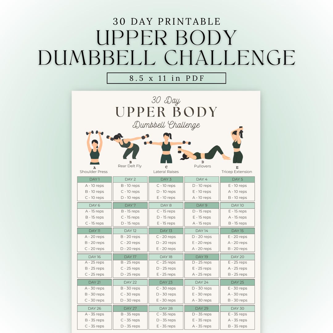 Dumbbell Exercises Upper Body | 30-day Challenge Printable | 30 Day ...