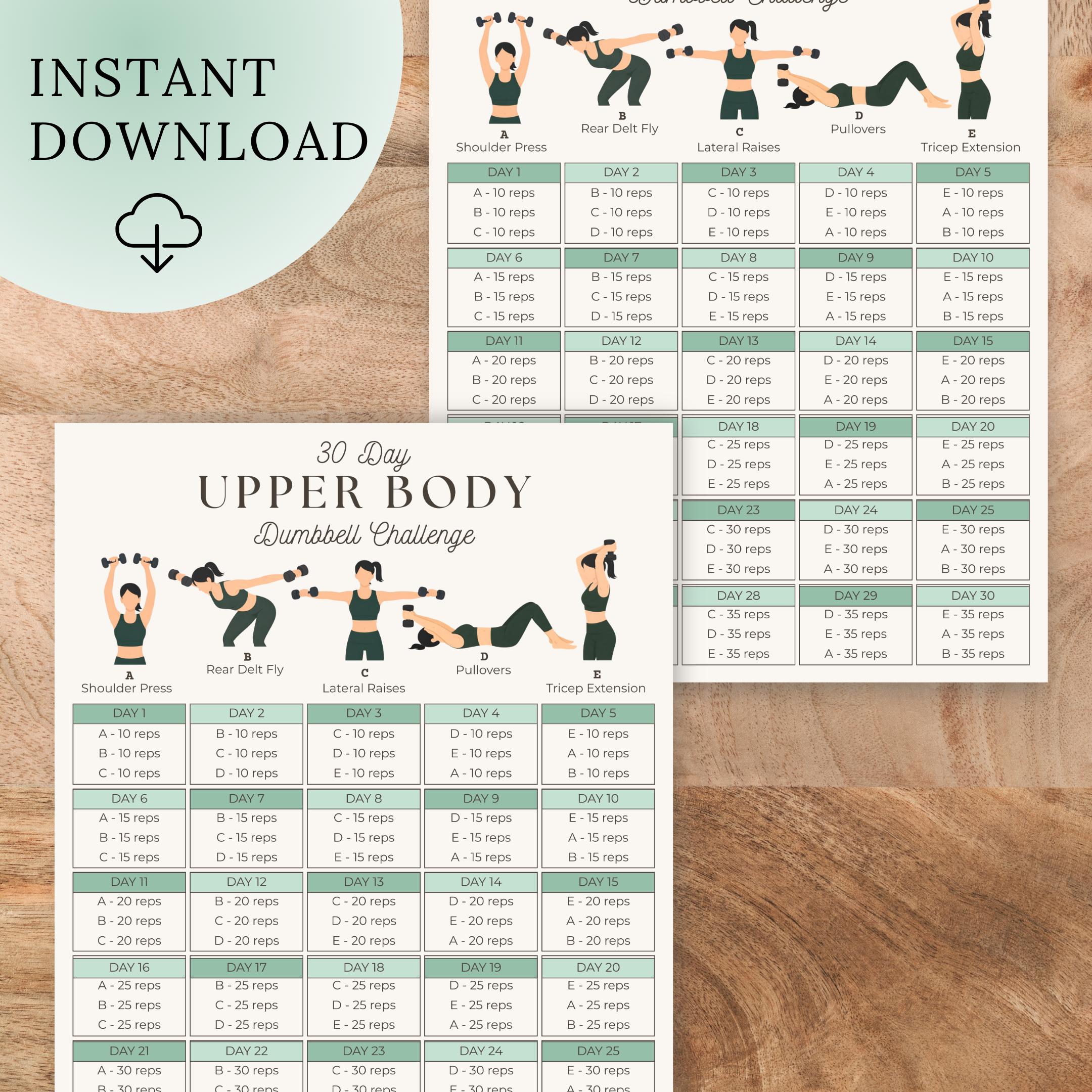 Dumbbell Exercises Upper Body | 30-day Challenge Printable | 30 Day ...