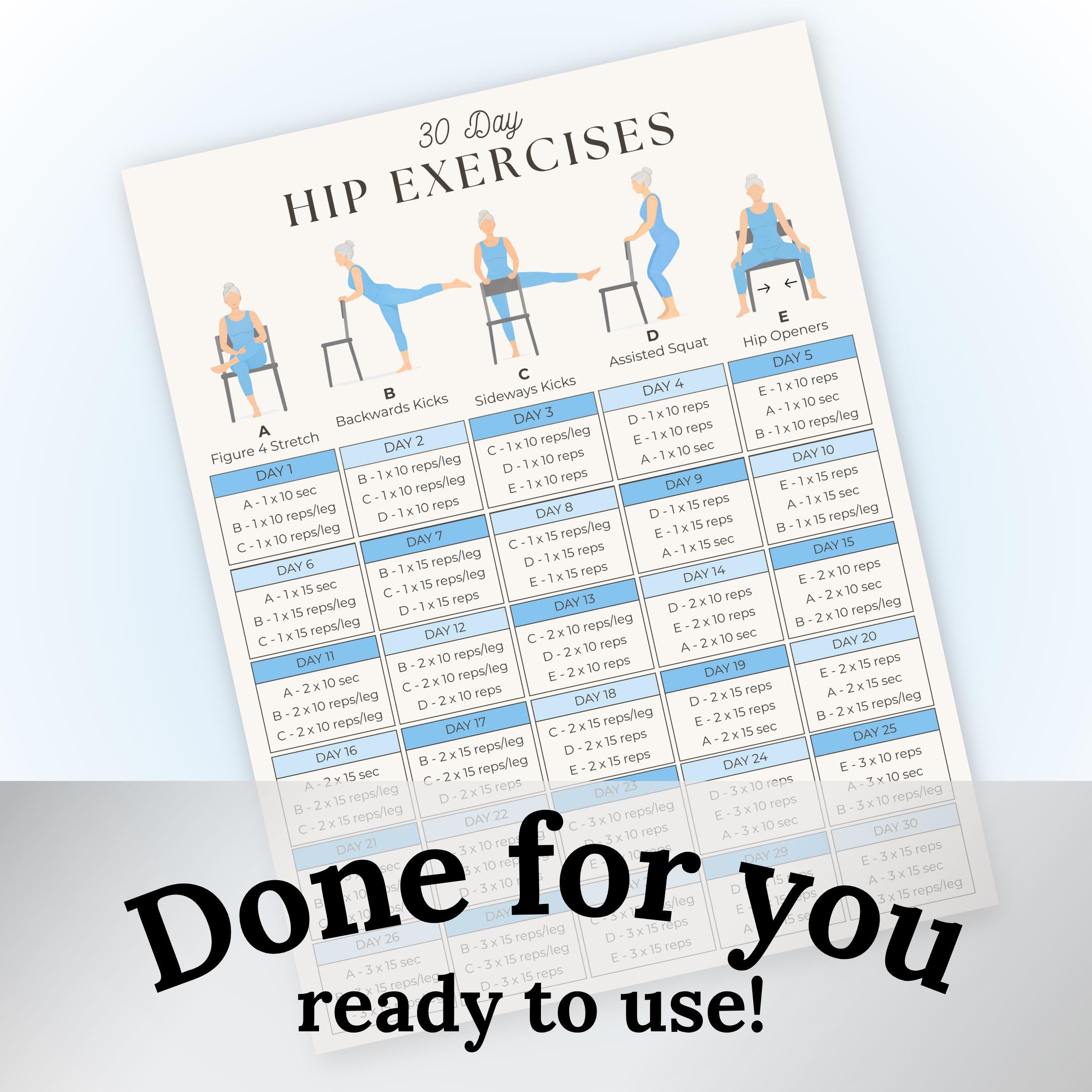 Hip Exercises for Seniors Printable | 30 Day Hip Workout Poster ...