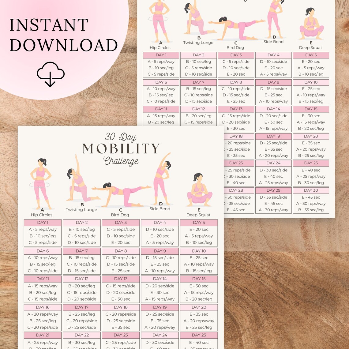 30 Day Mobility Challenge | Printable Mobility Routine | 30 Day Workout ...