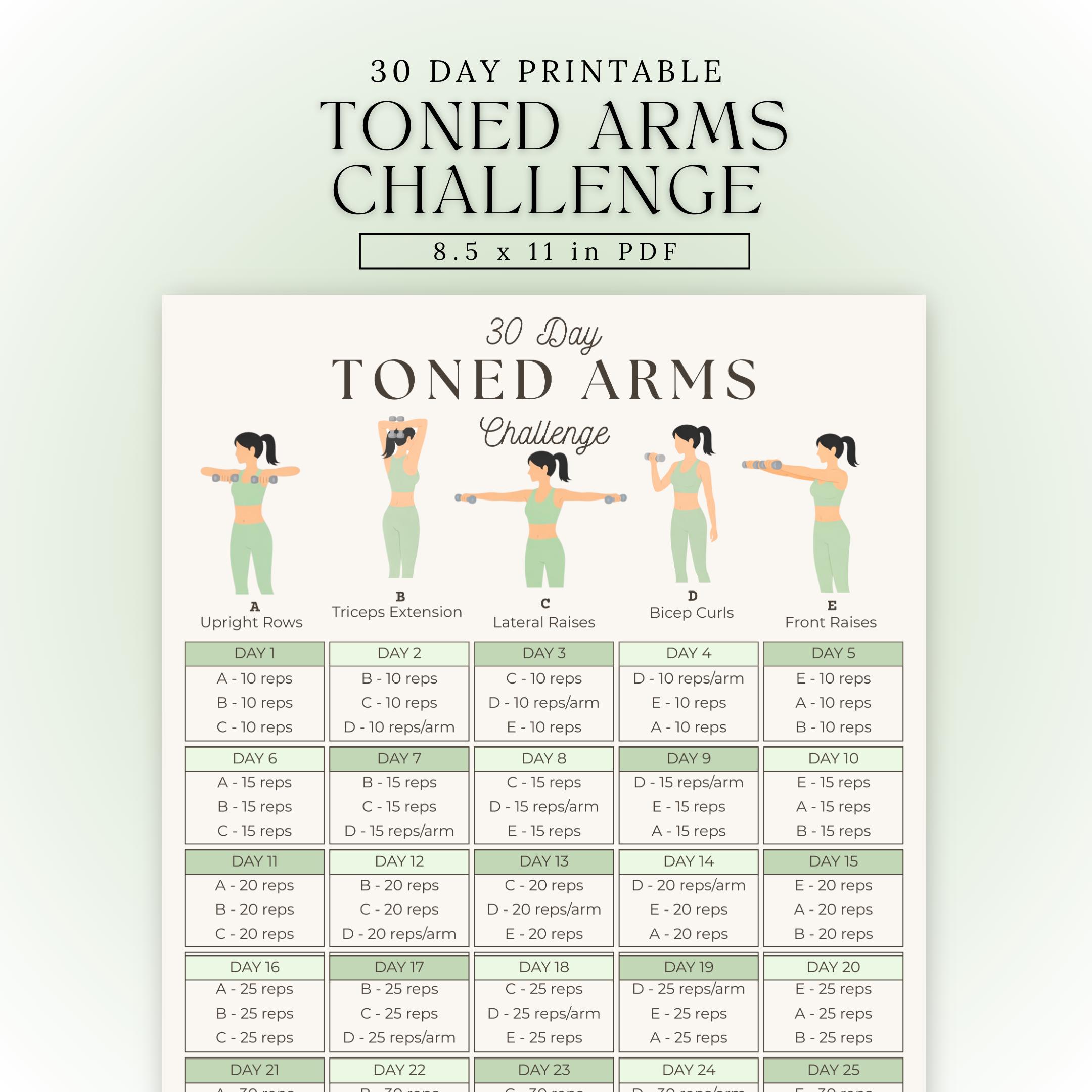 30 Day Sleek Arm Challenge | Printable Arm Workout | Toned Arms ...