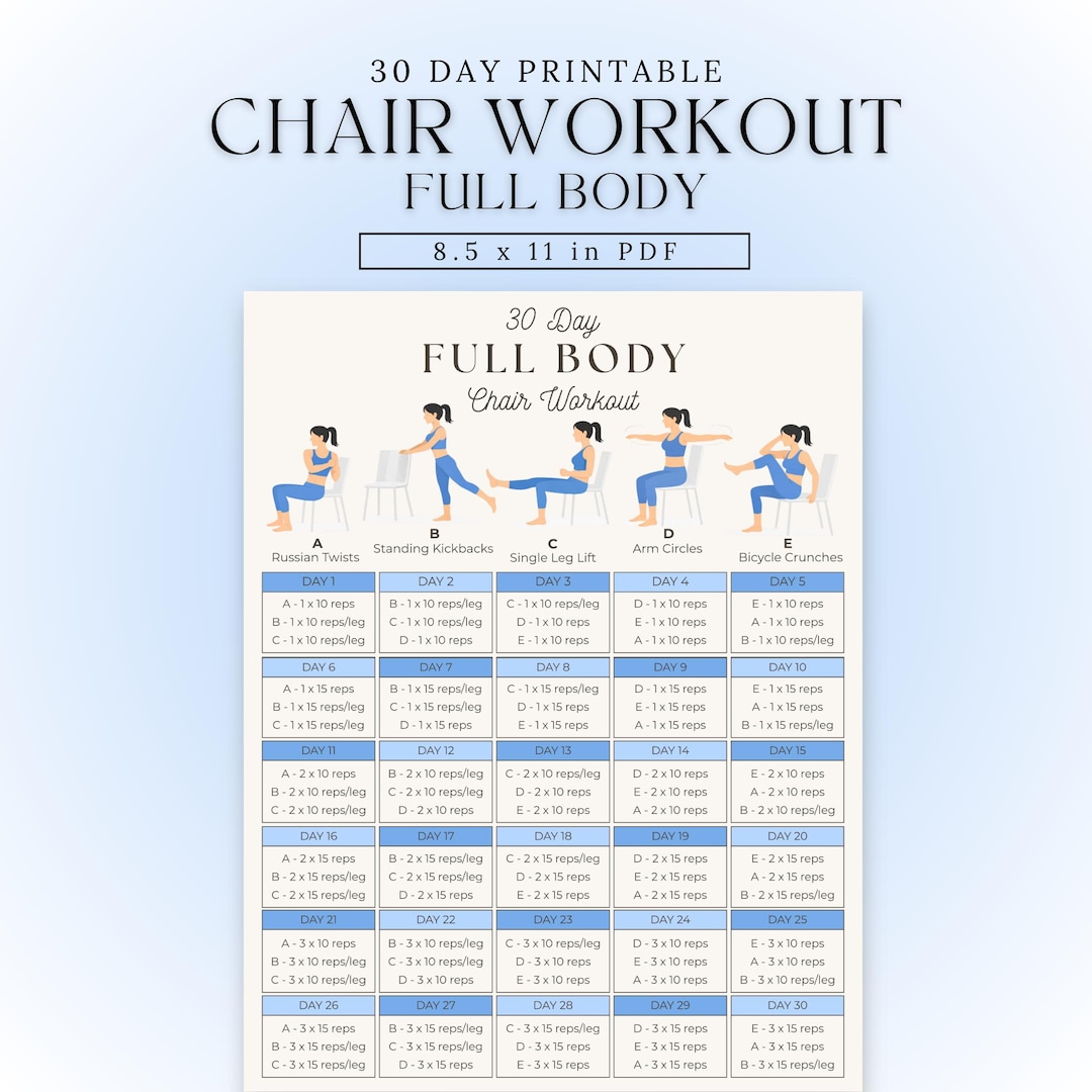 30 Day Full Body Chair Workout Challenge | Printable Chair Exercises ...