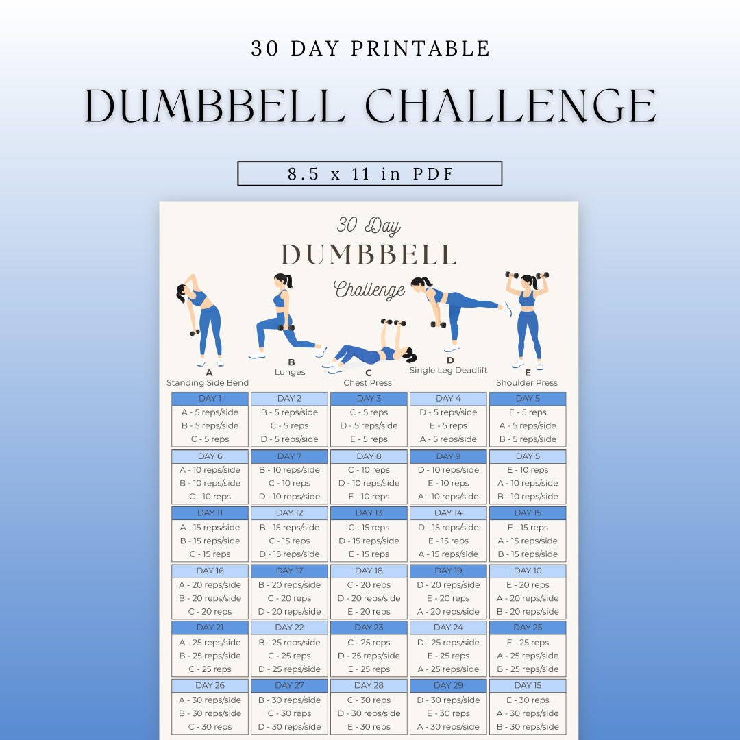Dumbbell Workout | 30 Day Challenge | Women Dumbbell Strength Printable ...