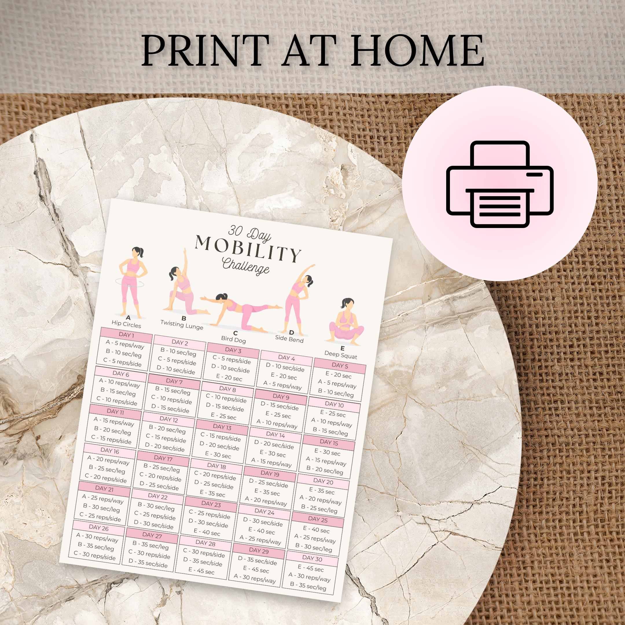 30 Day Mobility Challenge | Printable Mobility Routine | 30 Day Workout ...