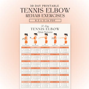 Tennis Elbow Rehab Exercises | 30 Day Workout | Tennis Elbow | Elbow Pain Relief | Exercise Printable | Stretching Routine | Home Gym Poster