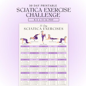 Ischiasschmerzen Relief Übungen Printable | 30-Tage-Challenge | Rückenschmerzen Relief Übungstabelle | Workout-Routine für Ischias | Druckbares PDF