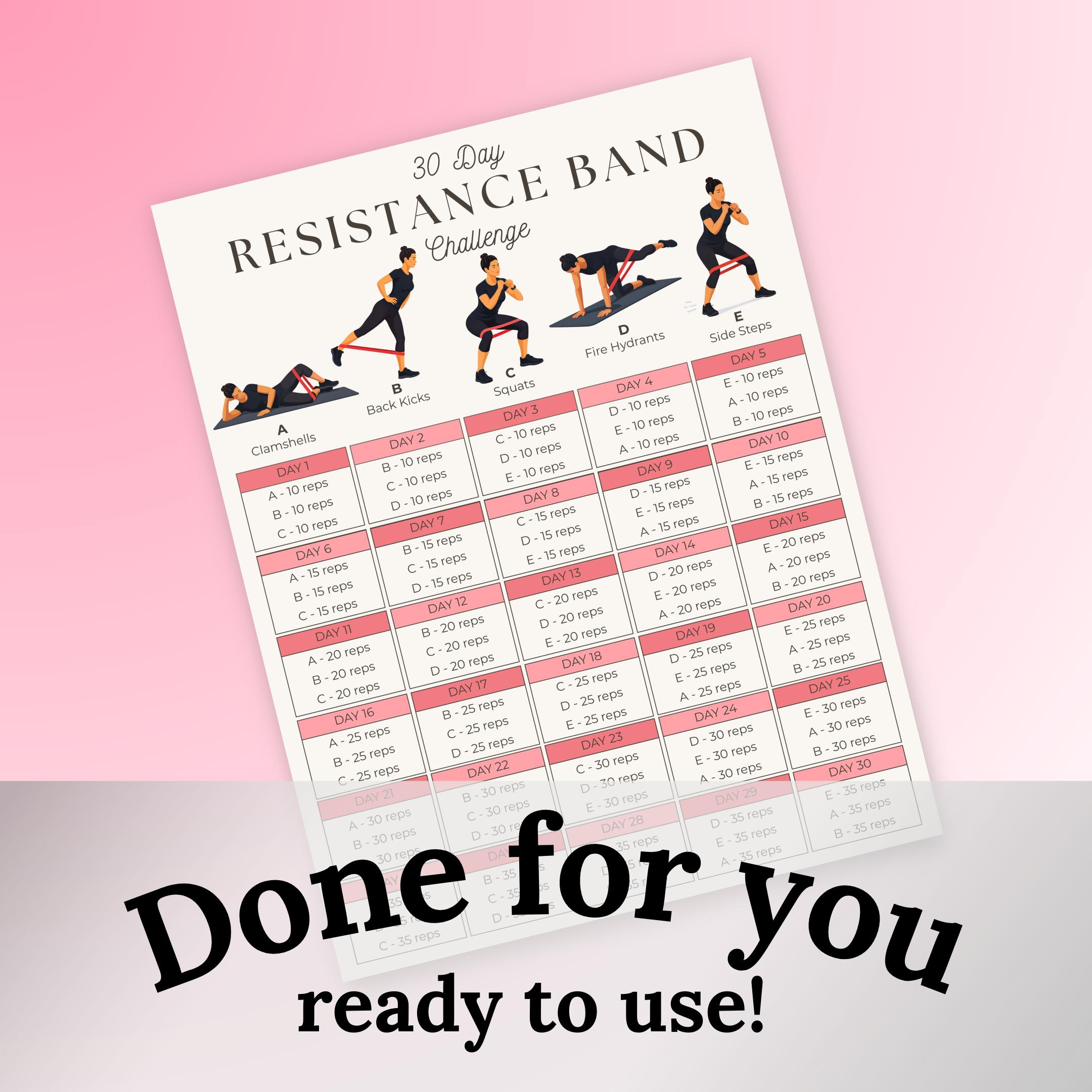Resistance Band Workout Chart | 30 Day Challenge | Resistance Bands ...