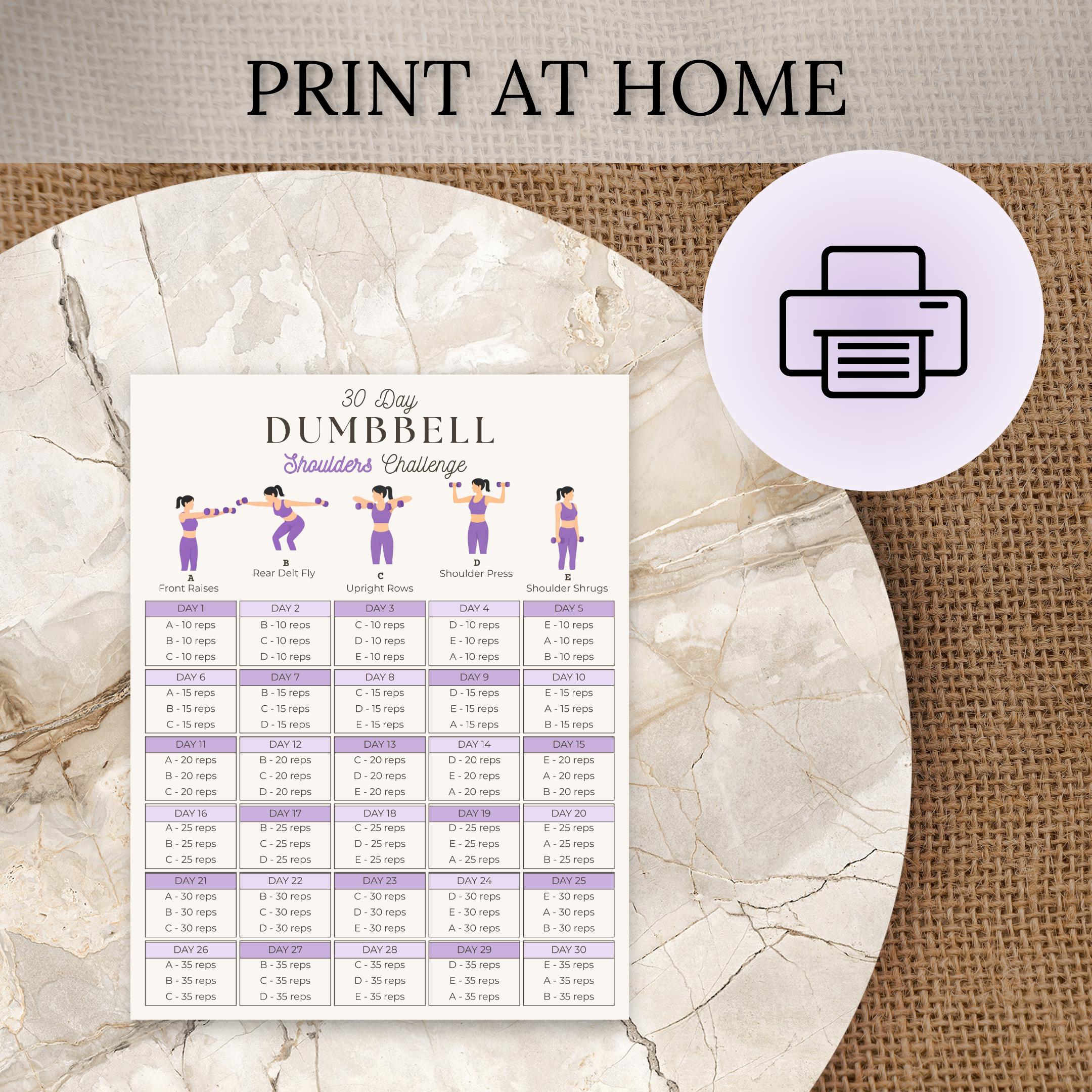30 Day Dumbbell Challenge | Printable Shoulder Workout | Upper Body ...