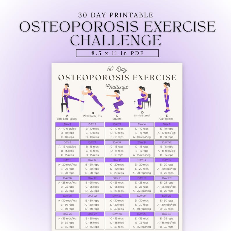 Osteoporosis Exercises Chart | Standing Exercises for Seniors | Gentle ...