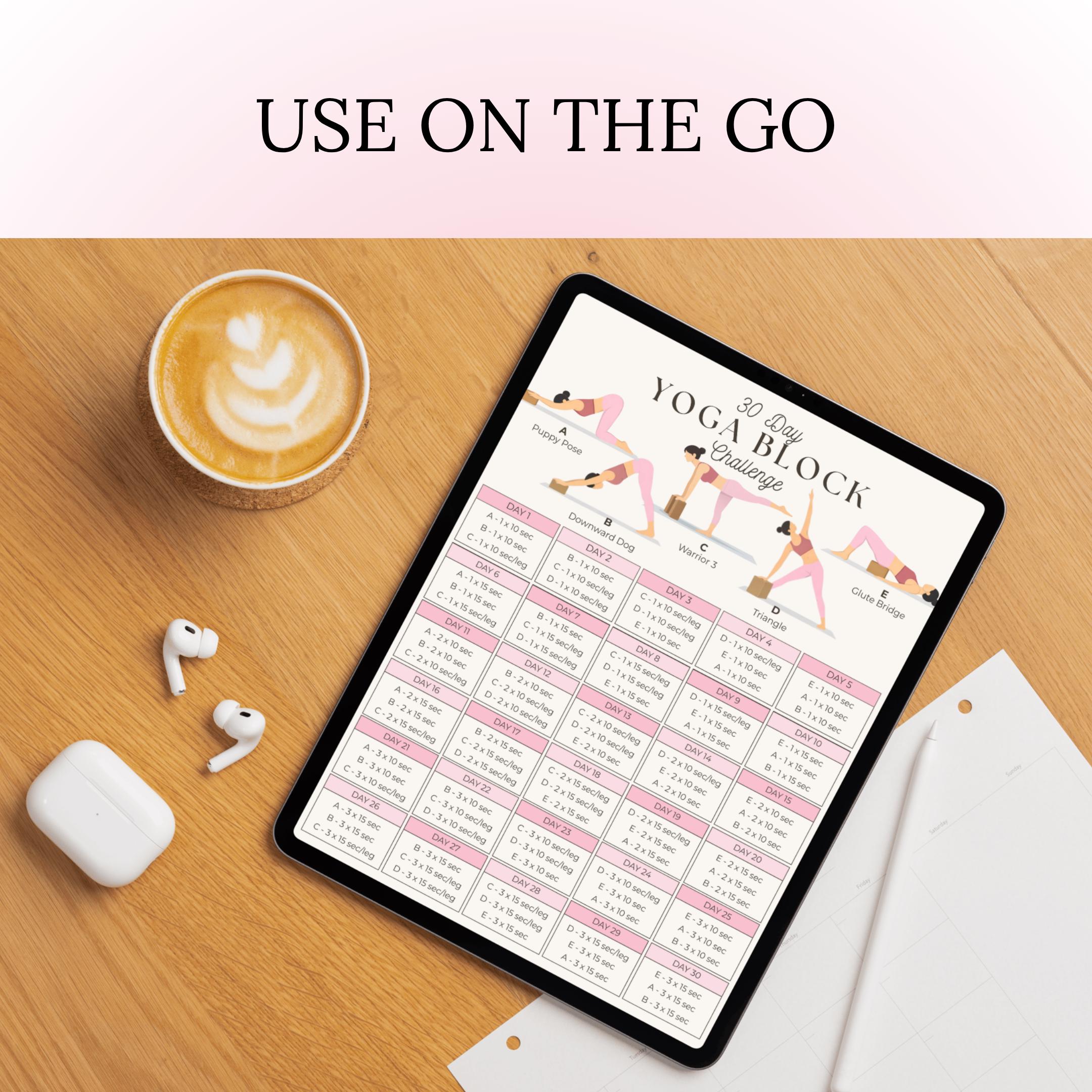 Block Simple Complex Routine Yoga Block Chart Printable Poster | 30 Day Challenge | Yoga Block Poses ...