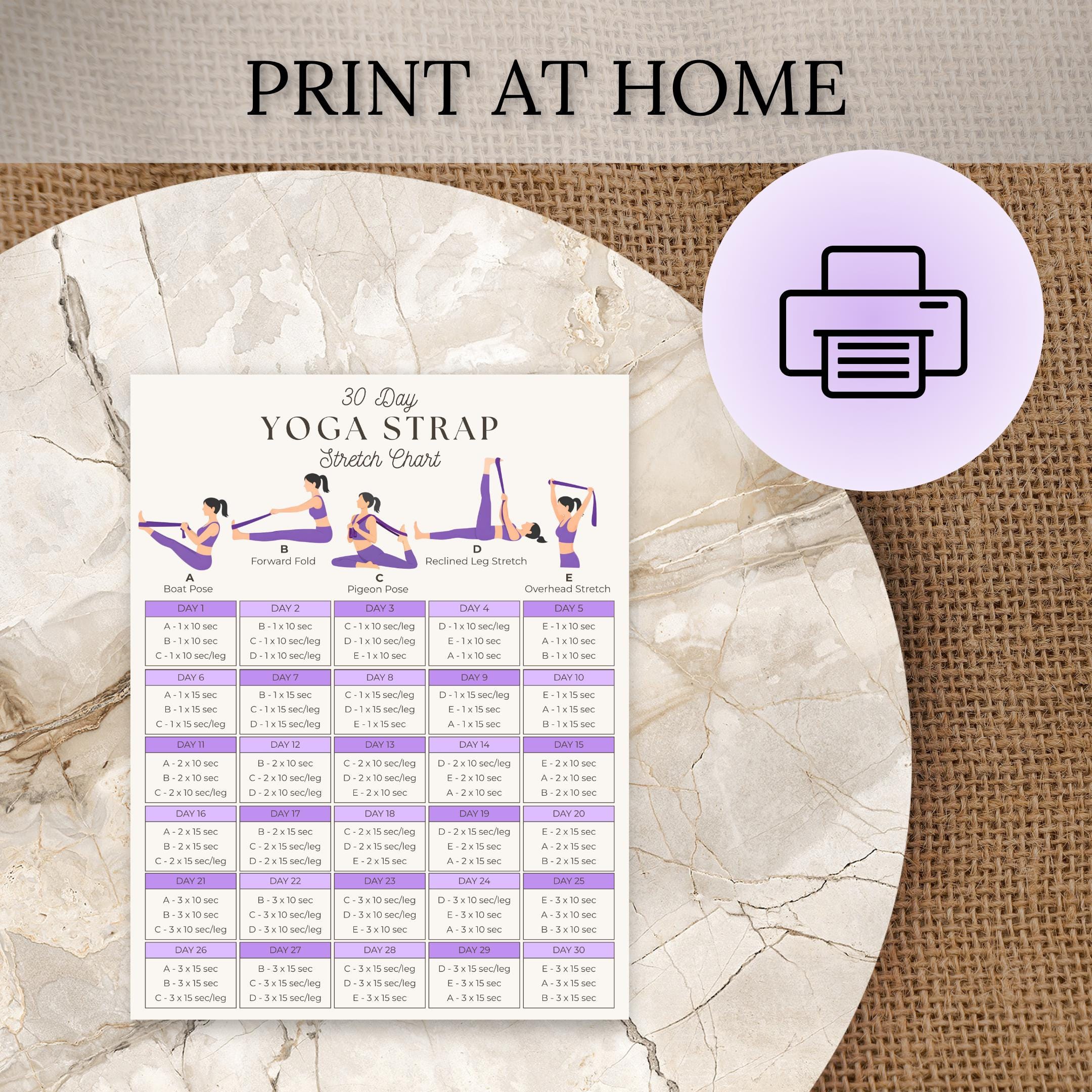 My Daily Routine Prop Yoga Strap Stretch Poses | 30 Day Challenge | Printable Yoga Strap ...