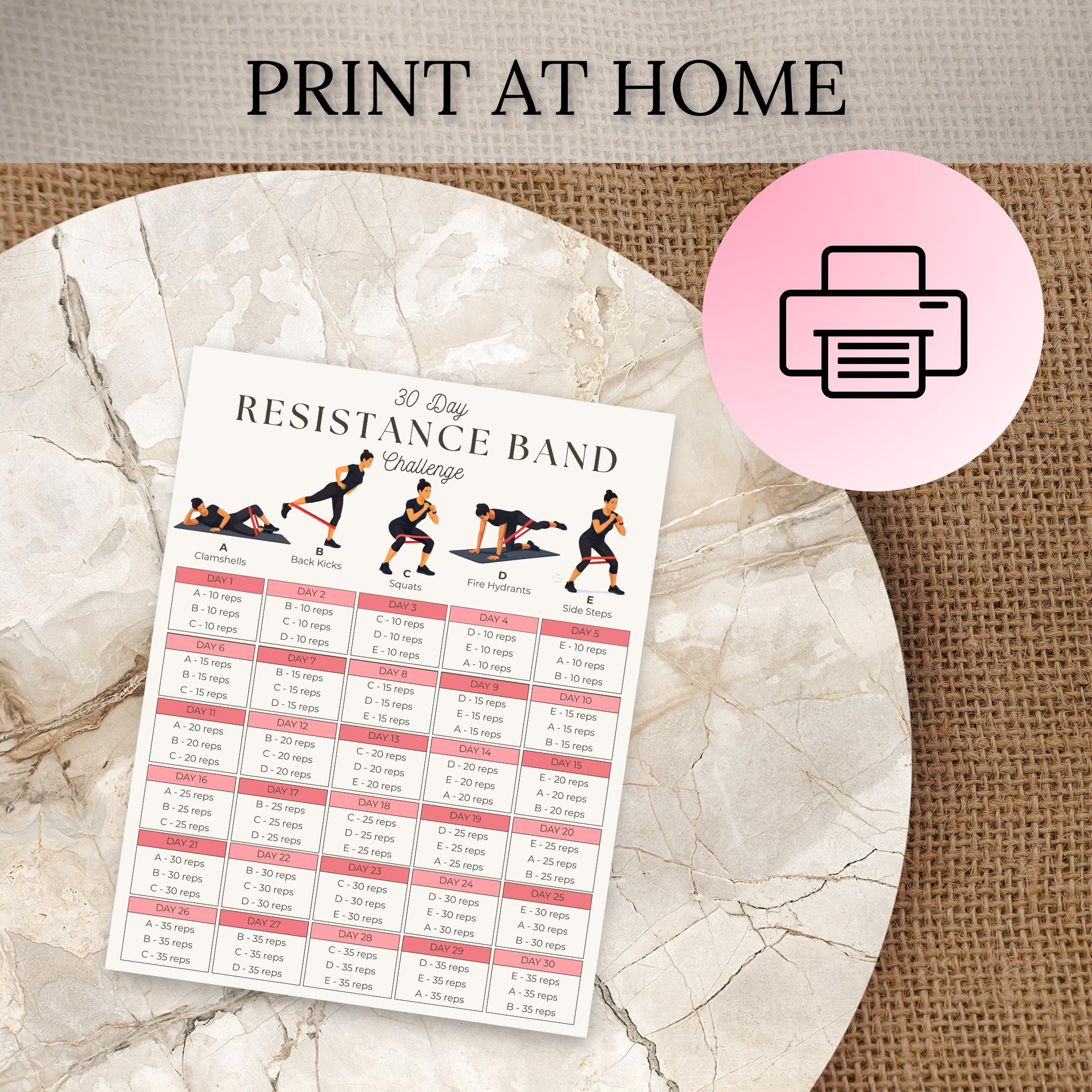 30 Day Resistance Band Challenge | Printable Band Workout Chart ...