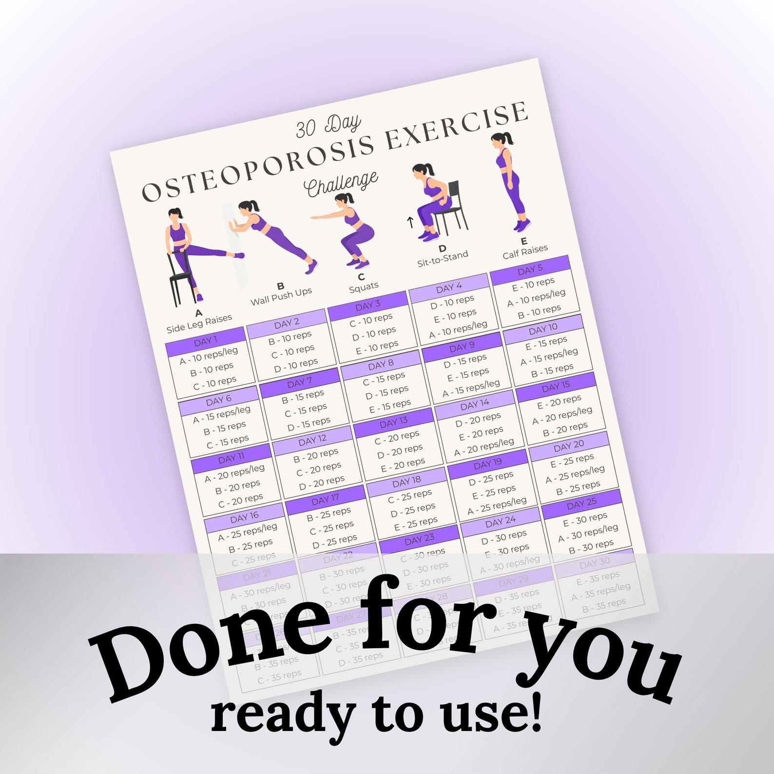 Osteoporosis Exercises Chart | Standing Exercises for Seniors | Gentle ...