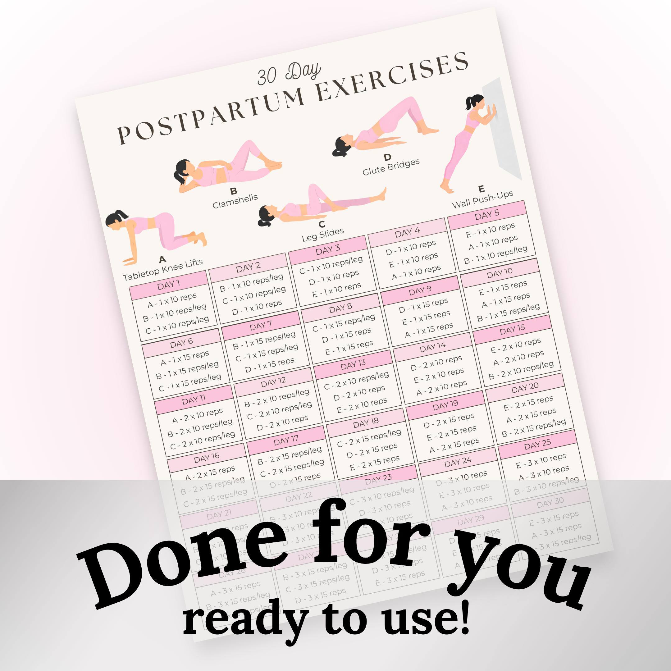 Postpartum Workout Printable for New Moms | 30 Day Challenge ...