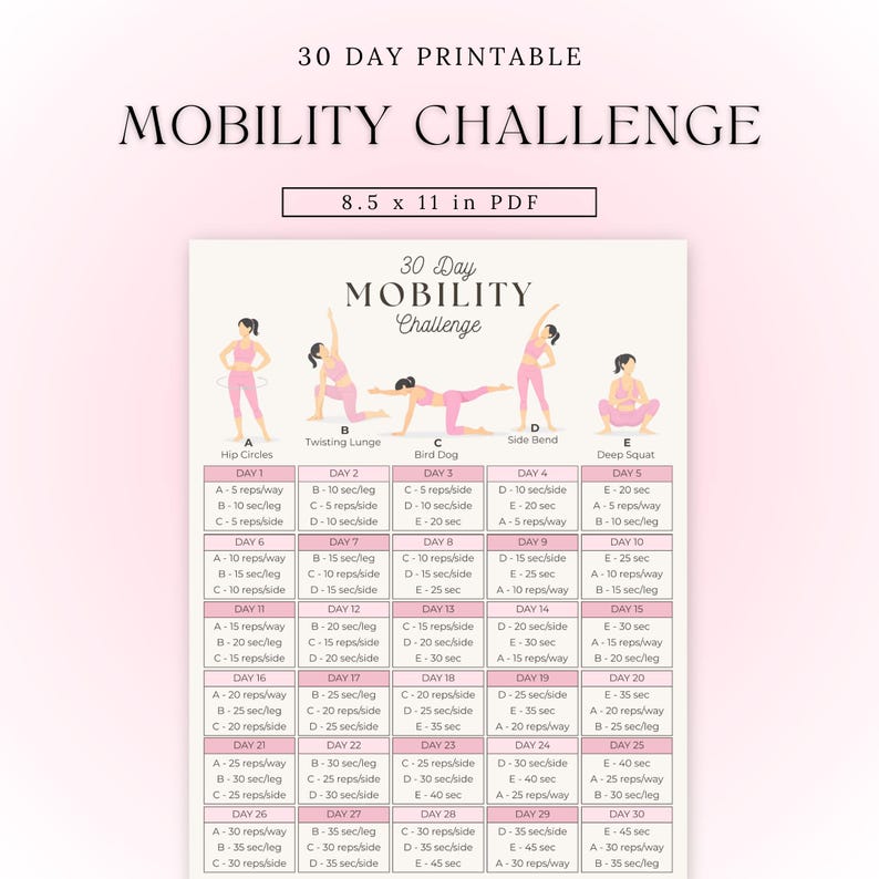30 Day Mobility Challenge | Printable Mobility Routine | 30 Day Workout ...