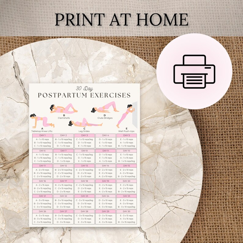 Postpartum Workout Printable for New Moms | 30 Day Challenge ...