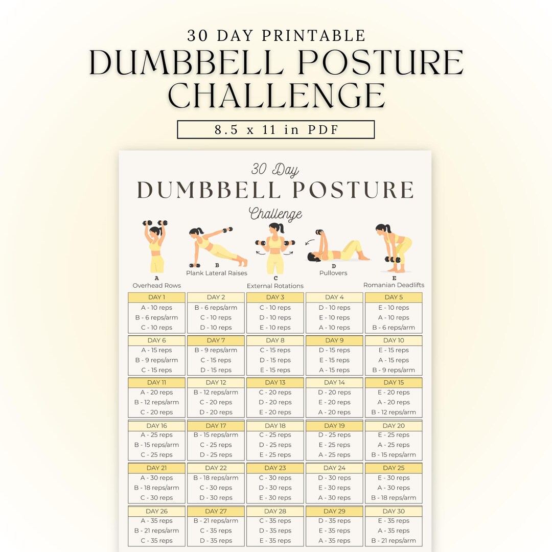 30 Day Dumbbell Posture Challenge | Printable Dumbbell Workout | 30 Day ...