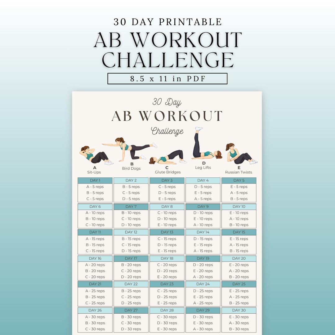 Ab Workout | 30 Day Challenge | Core Workout | Printable Ab Workouts ...