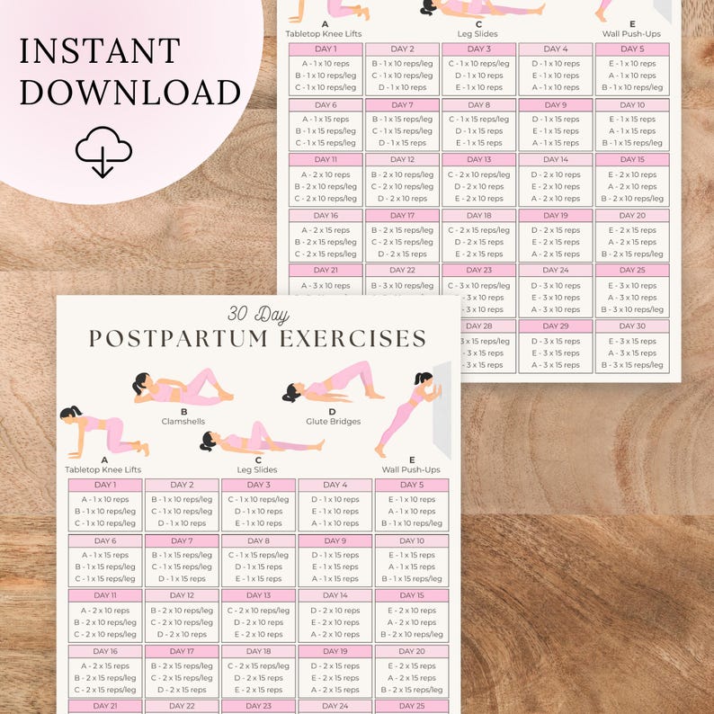 Postpartum Workout Printable for New Moms | 30 Day Challenge ...