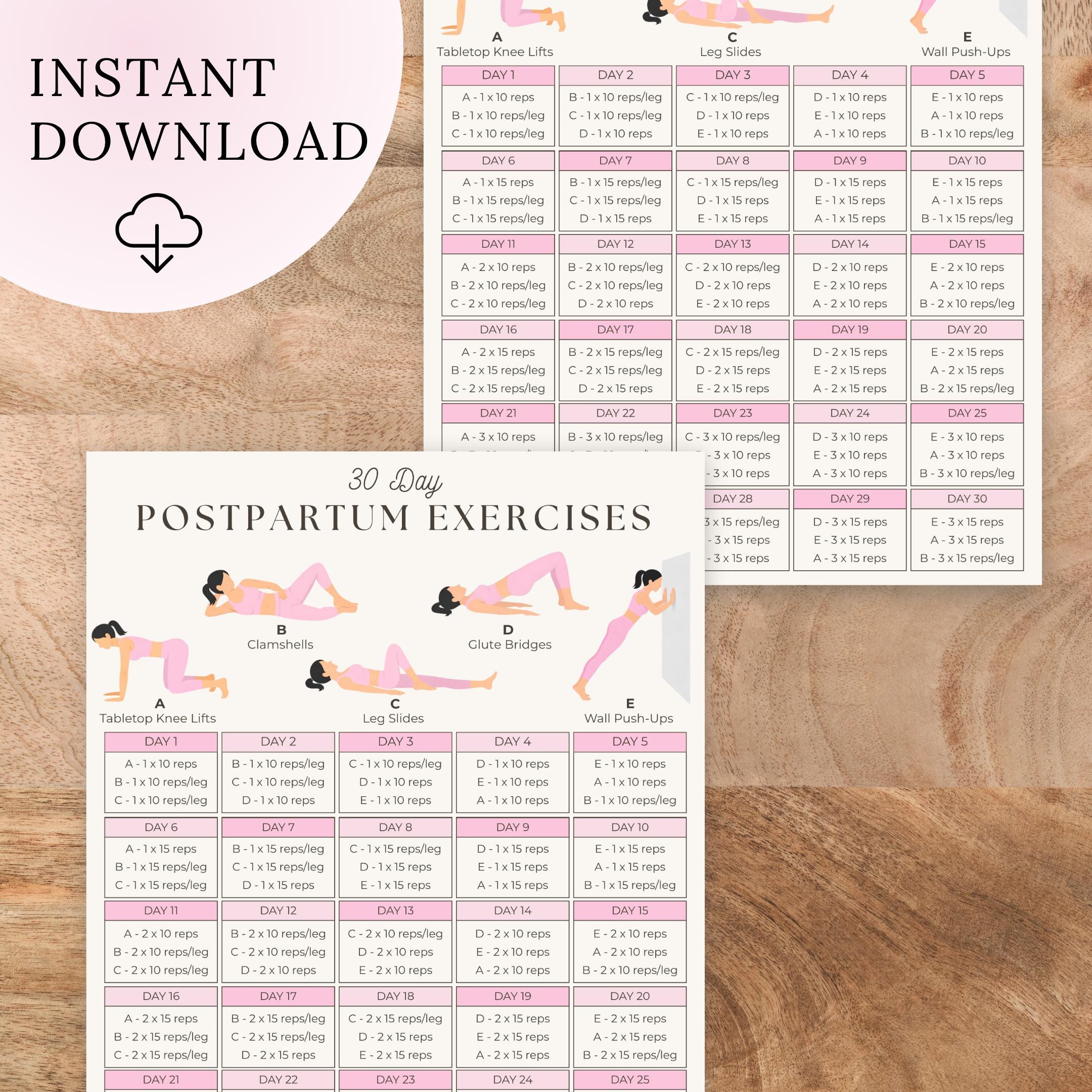 Postpartum Workout Printable for New Moms | 30 Day Challenge ...
