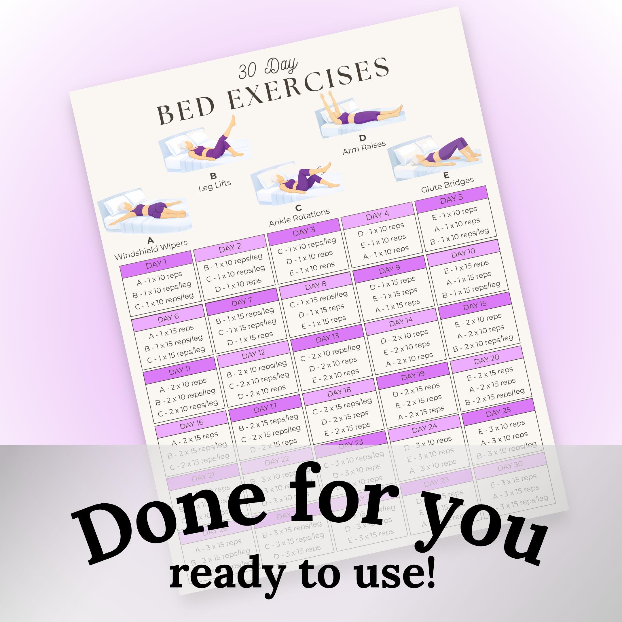 Printable Bed Exercises for Seniors | Exercise Chart for Elderly ...