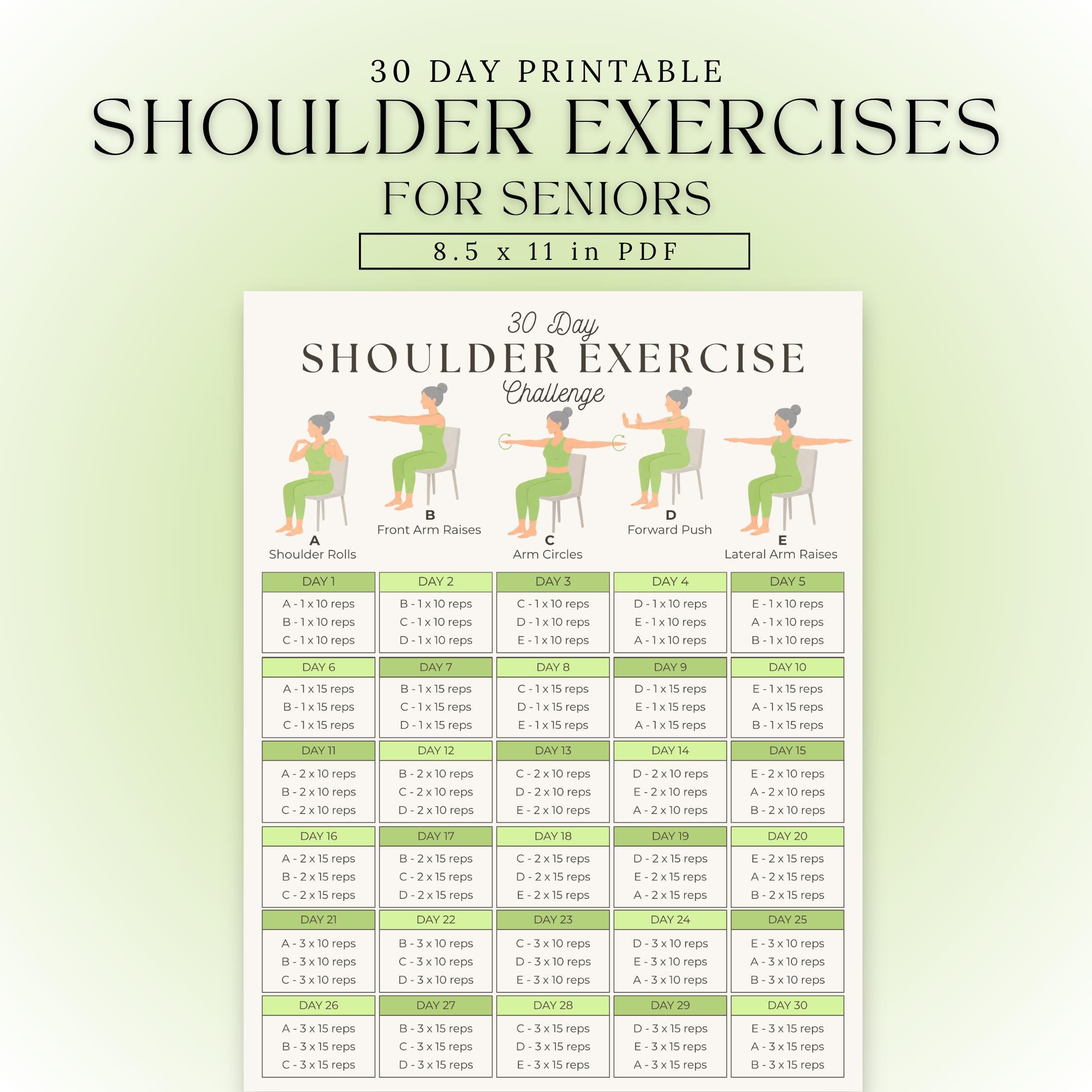 Shoulder Exercise Chart for Seniors Printable | 30 Day Challenge ...