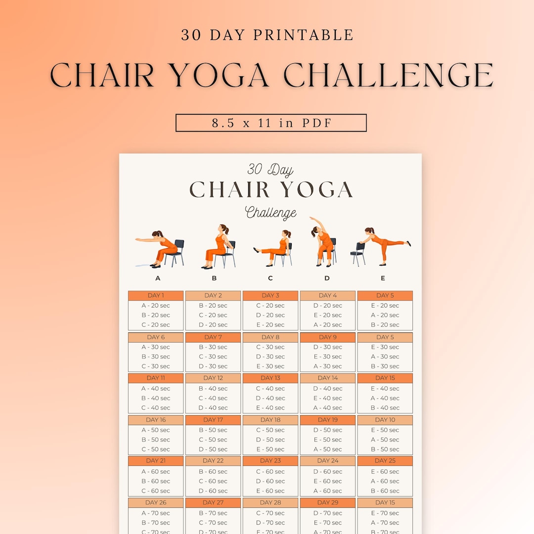 Chair Yoga Printable | 30 Day Chair Yoga Challenge | Chair Yoga for ...