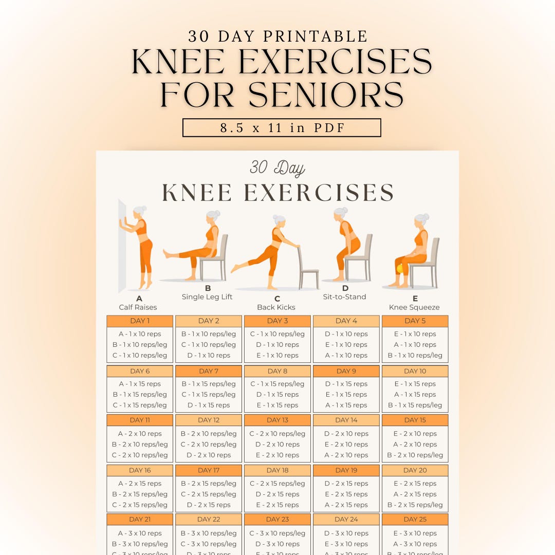 Knee Exercises for Seniors | 30 Day Challenge | Printable Workout ...