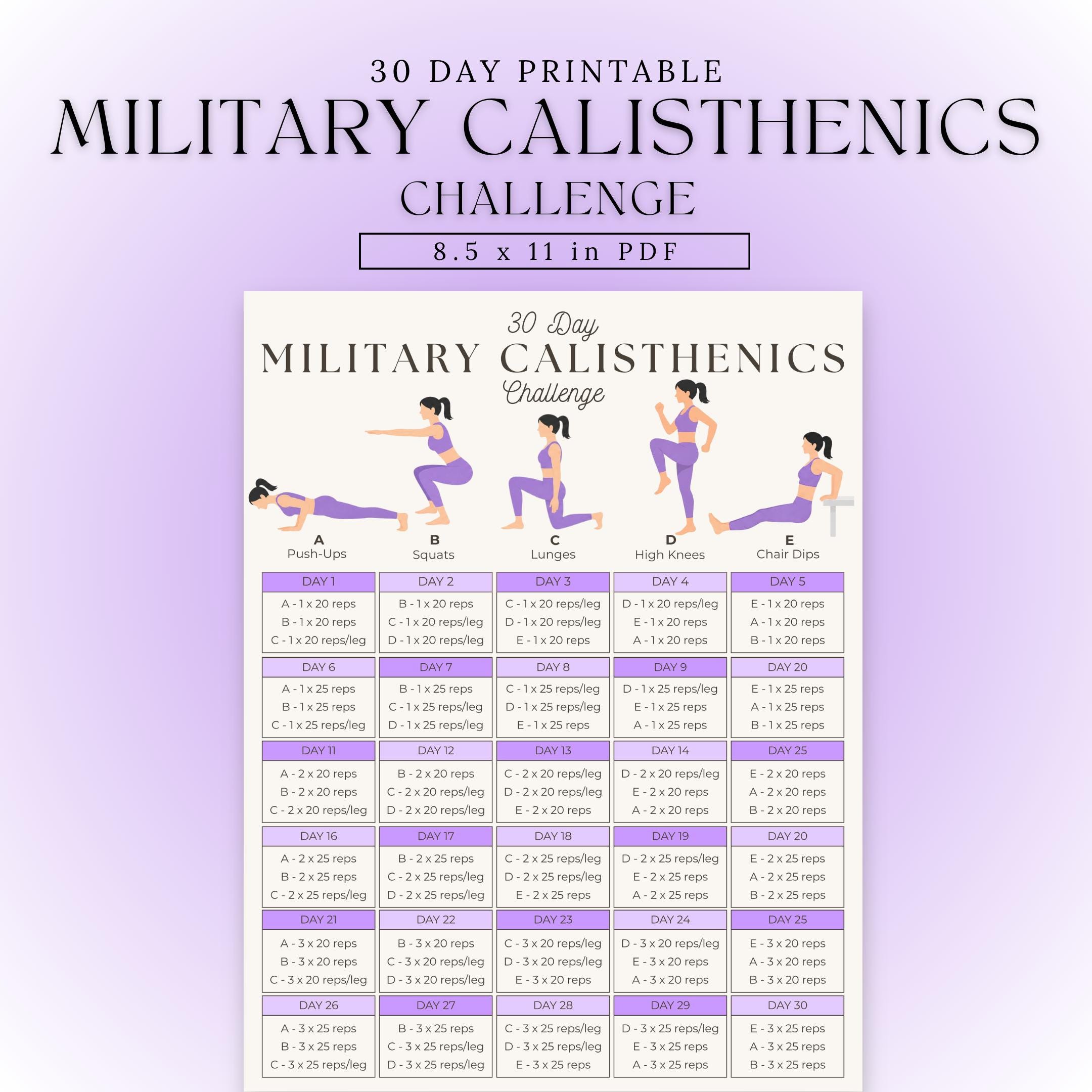 Printable Military Calisthenics Workout Plan | 30 Day Challenge | Daily ...
