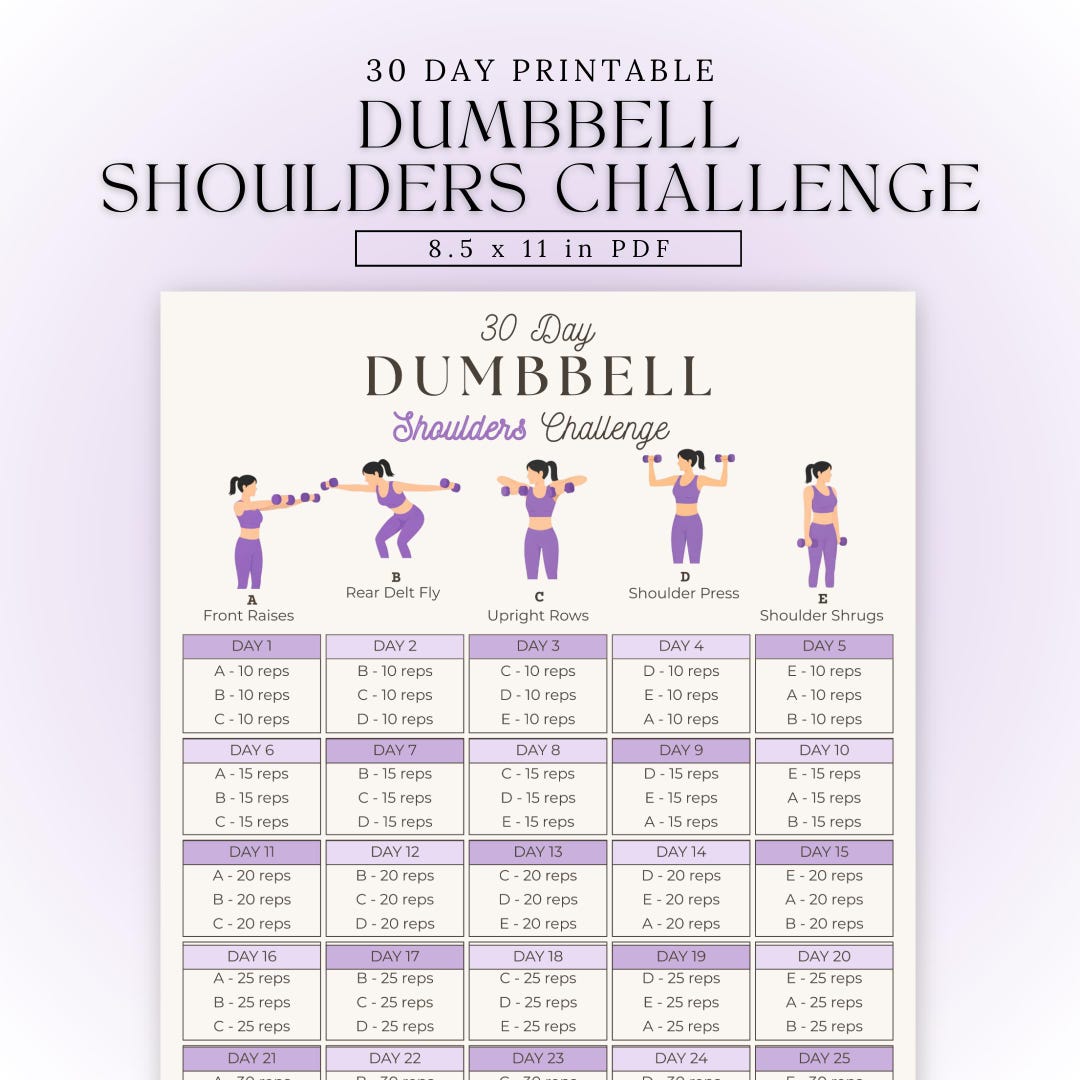 30 Day Dumbbell Challenge | Printable Shoulder Workout | Upper Body ...
