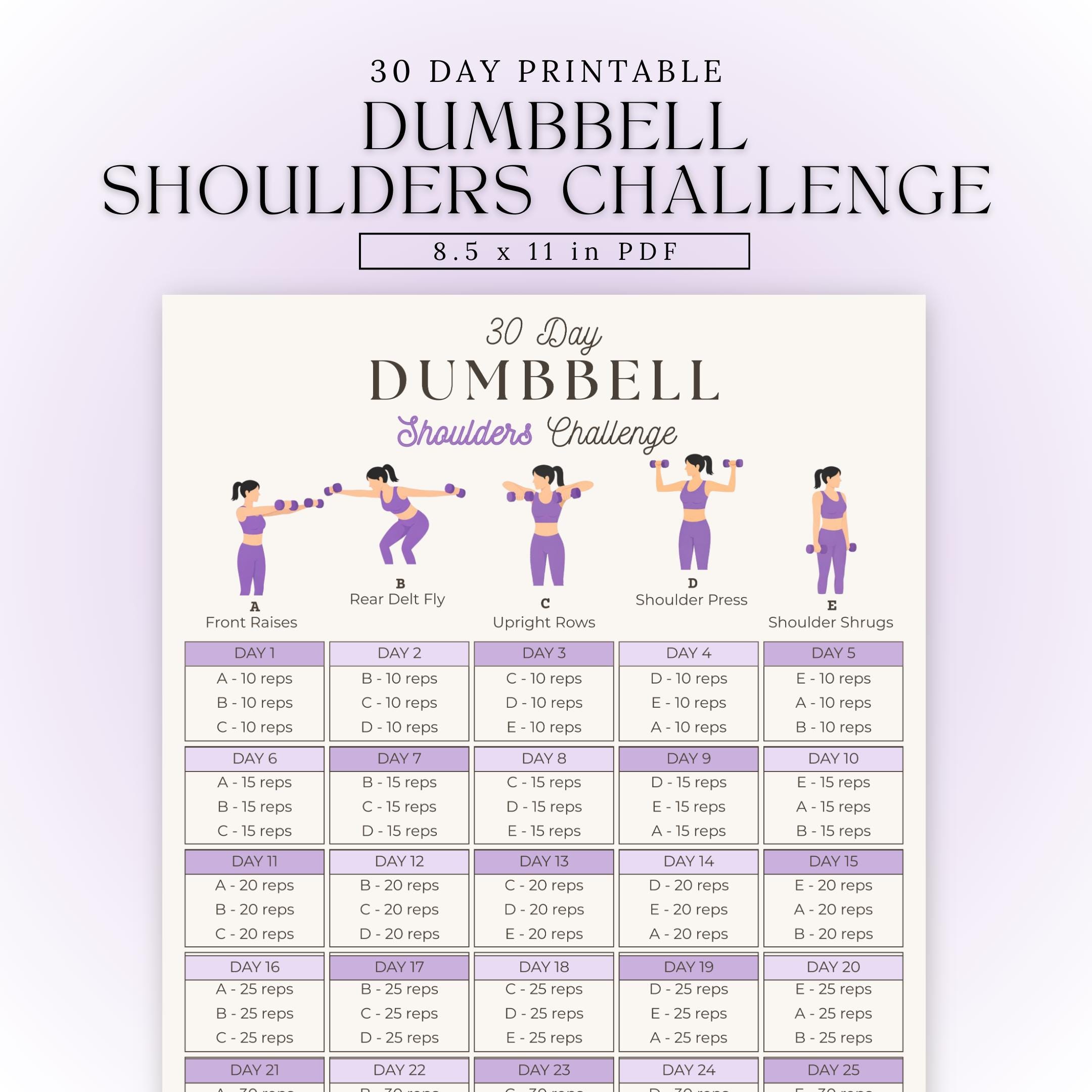 30 Day Dumbbell Challenge | Printable Shoulder Workout | Upper Body ...
