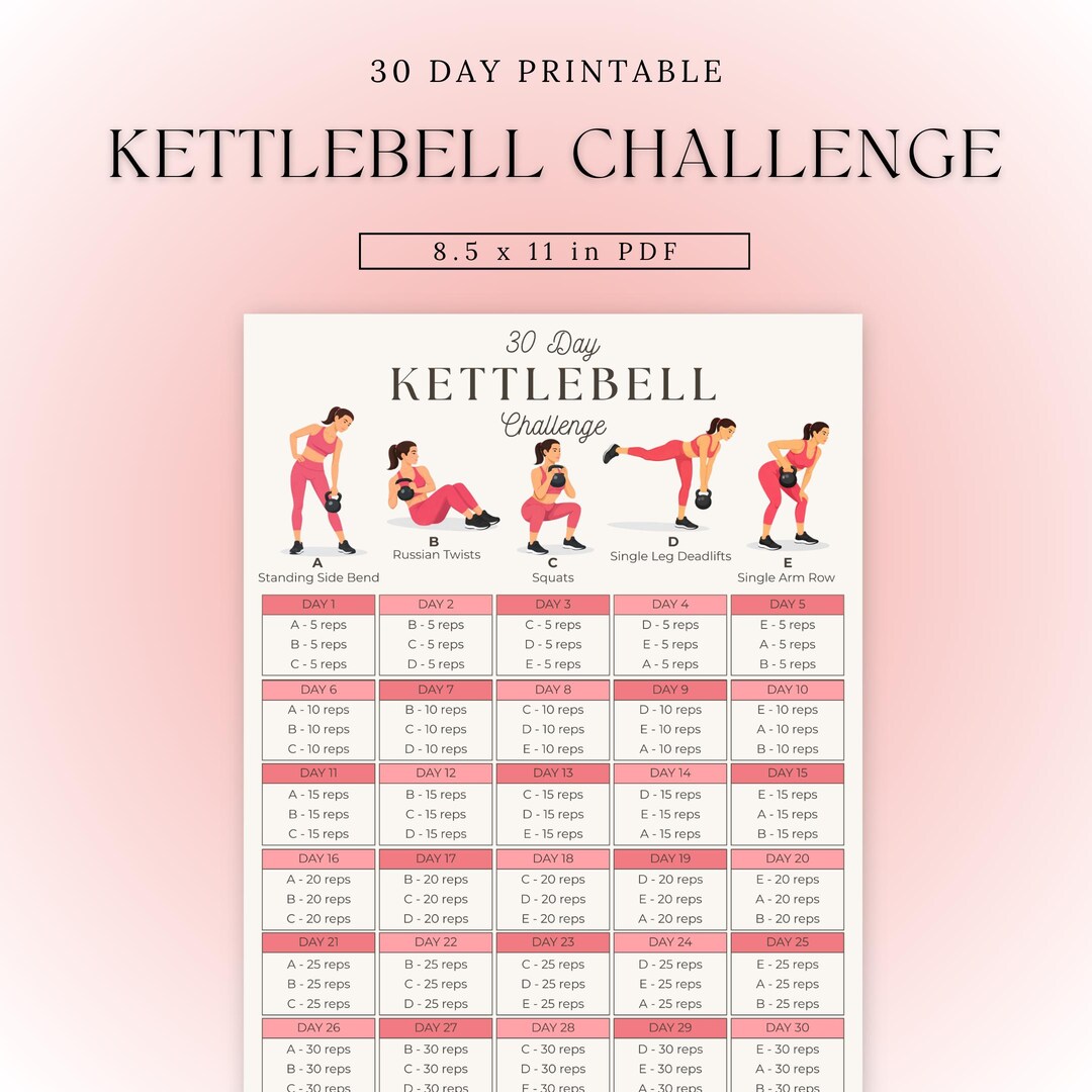 30 Day Kettlebell Challenge | Kettlebell Workout Printable | Full Body