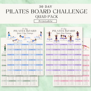 Quad Pack Pilates Board Challenge 30 jours | Entraînements de planche de Pilates portables imprimables | Exercices Pilates Reformer | Téléchargement numérique PDF