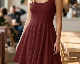 Women In Eye-Catching Colors Skater Dress , Casual Flowy Summer Dress
