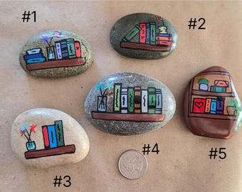 Hand Painted Bookshelf Rock, Book Lover Gift, Friendship Stone
