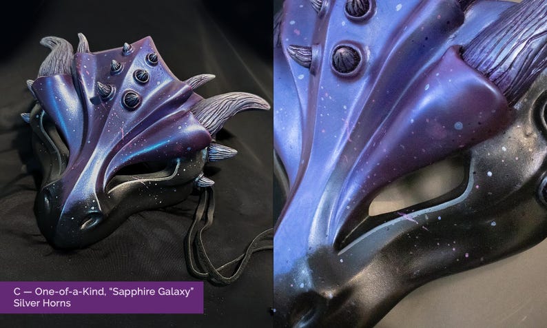 Handgjord drakemask i harts, Halloweenkostym "Masquerade" — Olika leveransklara modeller C—Sapphire Galaxy