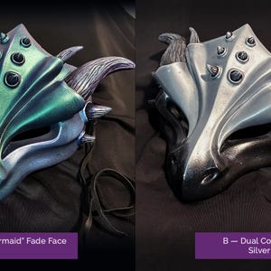 Handgjord drakemask i harts, Halloweenkostym "Masquerade" — Olika leveransklara modeller B—Onyx/Silver