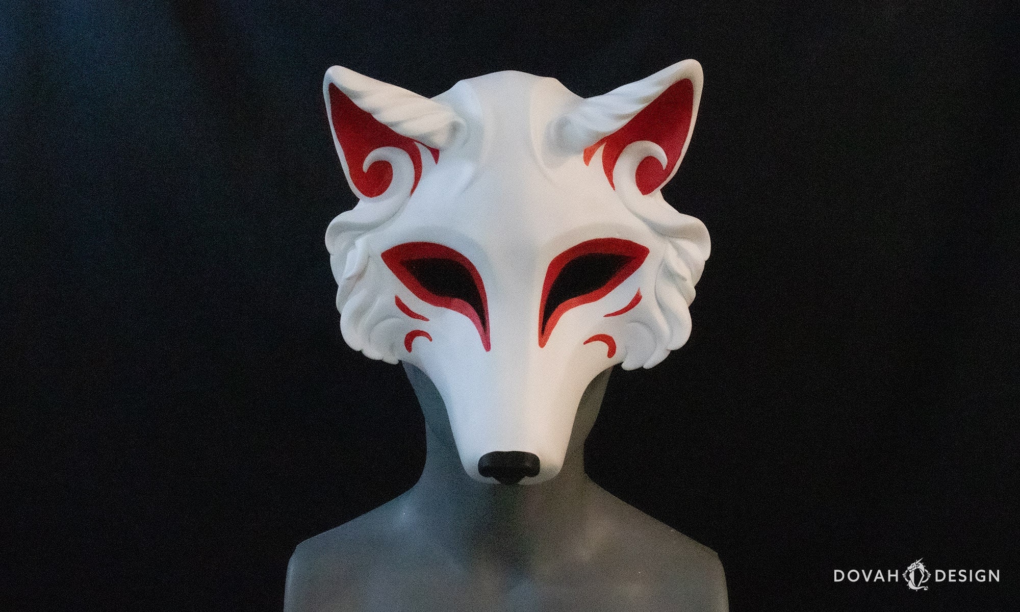 Fox Mask half face Kitsune Hand Made Painted Japanese tradition Hōzuki  Komendo