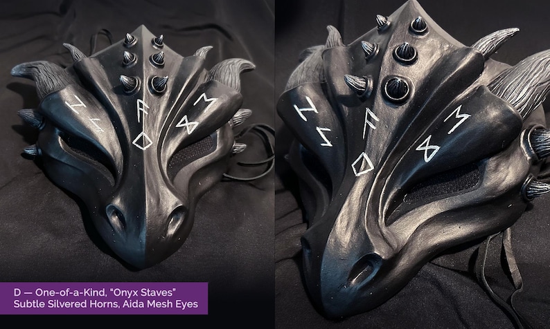Handgjord drakemask i harts, Halloweenkostym "Masquerade" — Olika leveransklara modeller D—Onyx Staves