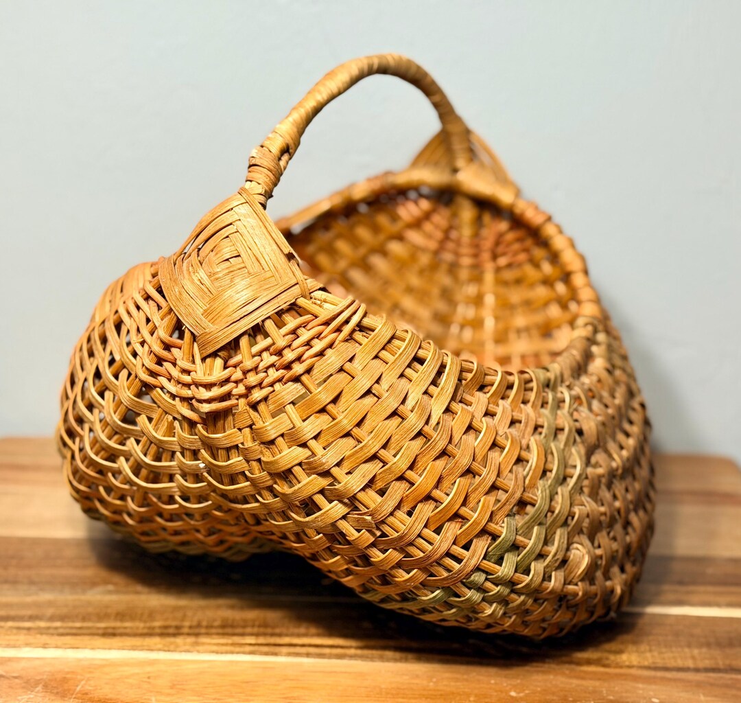 Vintage Handwoven Rib Basket, Wrapped Handle, Rustic Farmhouse Decor - Etsy